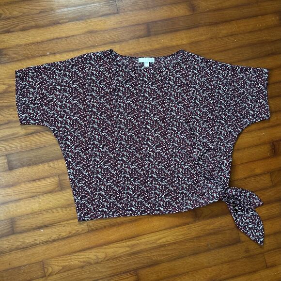 Michael Michael Kors Burgundy Floral Print Side Tie Top Women’s XL - Picture 9 of 9